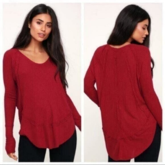 We the Free by Free People Red Catalina long sleeve Thermal Top Shirt - Picture 1 of 11